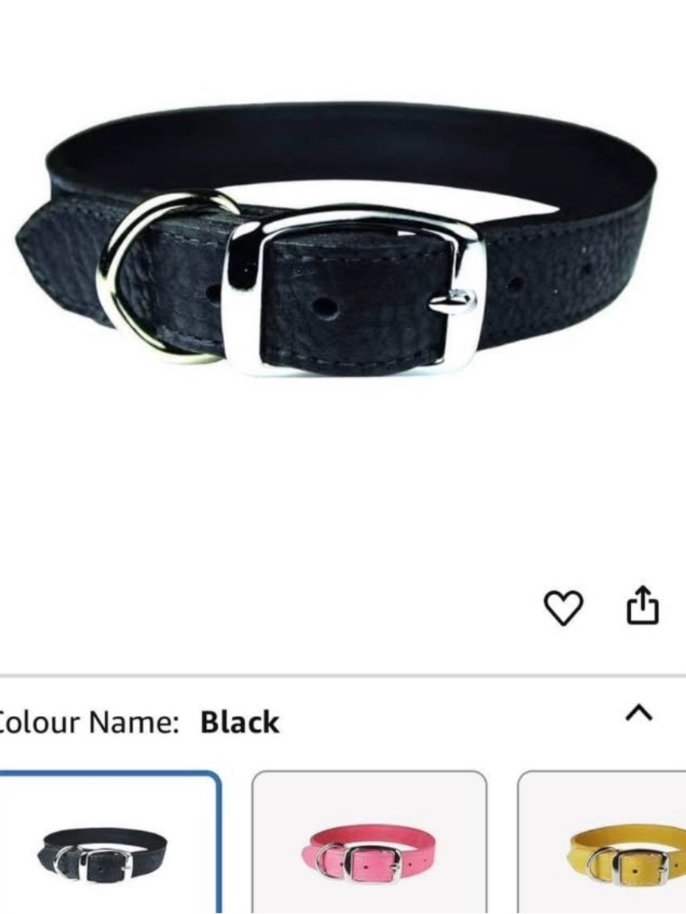 Black Leather Dog Collar with Silver Buckle